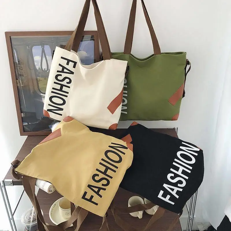 Japanese Style Canvas Tote Bag Women's Casual Large Capacity Handbag College Students Fashion Shoulder Slant Cross Bag