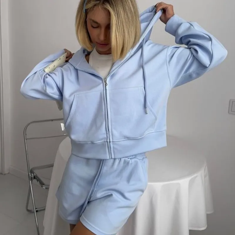 

Весна/Лето 2022, комплект из 2 предметов, толстовка с карманами и шорты с поясом, легкий комплект для спорта и повседневной одежды