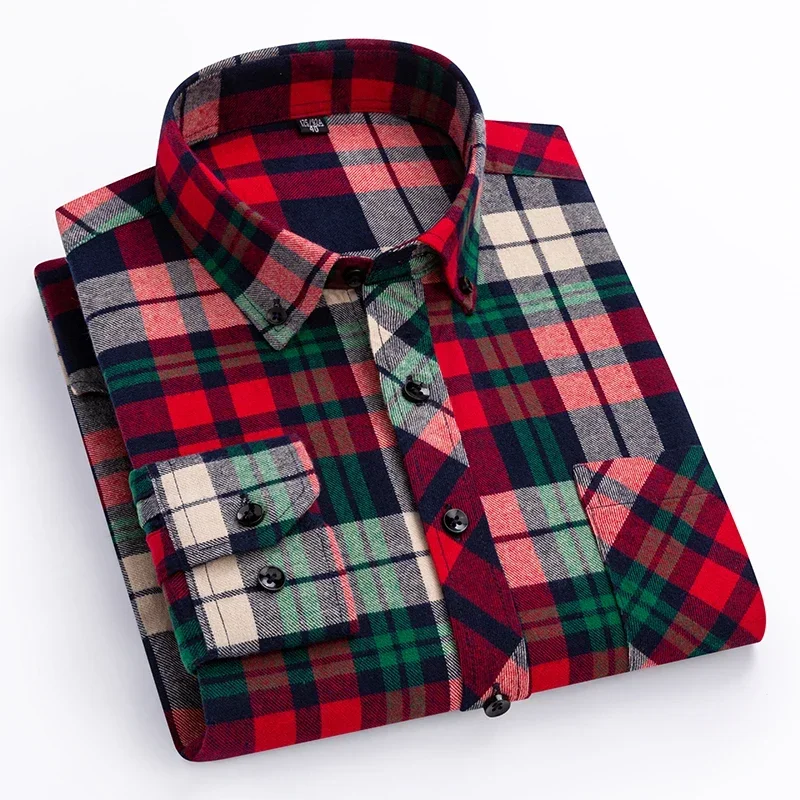 New Men\'s Plaid Casual Flannel Shirts Autumn Long Sleeved Checked Fashion Slim Fit 100% Cotton Soft Plus Size 8XL Male Clothing