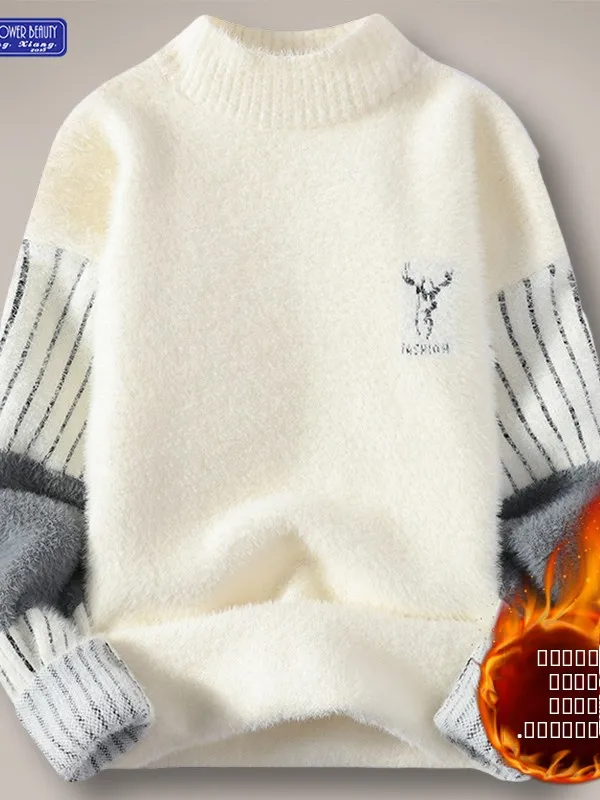 

Korean Sle Thiened Fce f High Collar Knitted Sweater for Teenage Boys Warm Base Layer Winter Faion Casual Wear