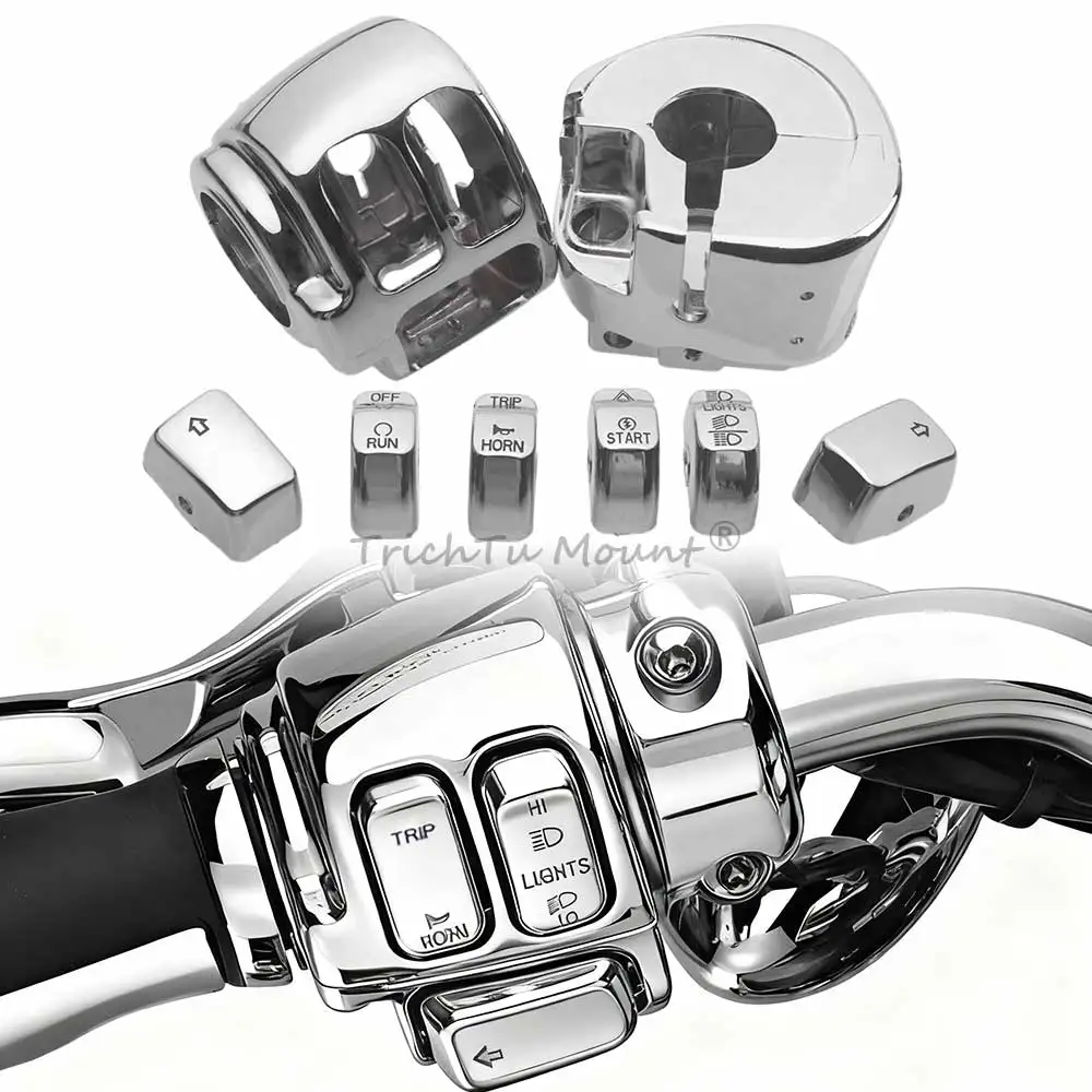 Handlebar Control Switch Housings Cover Button Caps High Quality Switch Housing Material Chrome Color Button Caps Fit For Harley