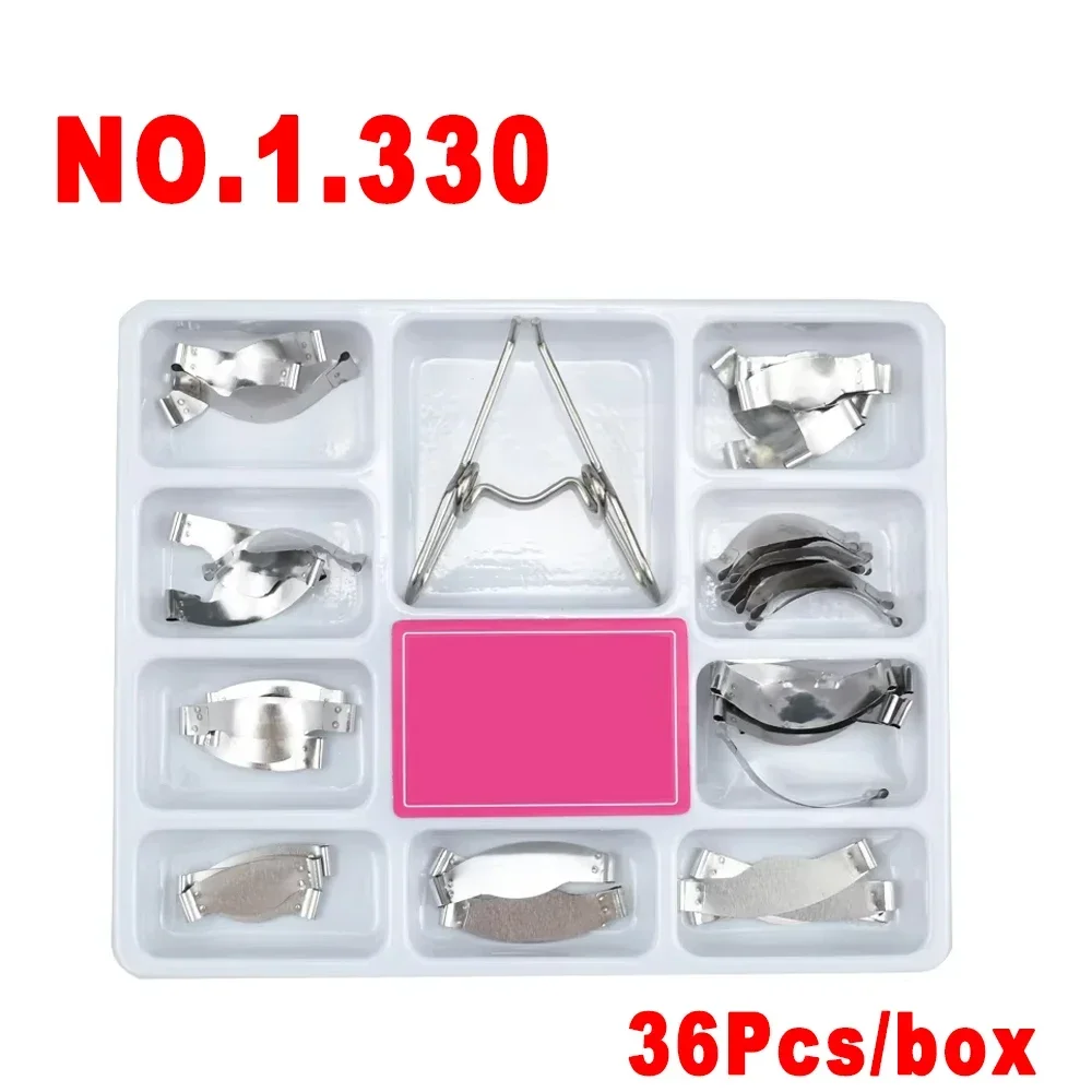 36Pcs/box NO.1.330 Dental Saddle Contoured Metal Matrices Matrix Universal with Spring Clip