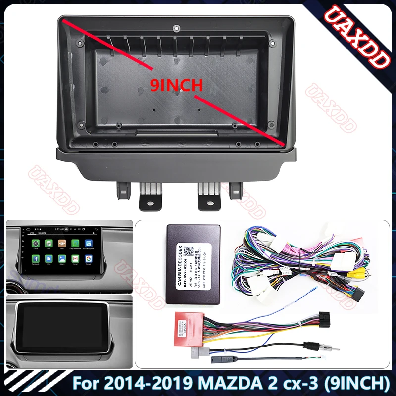 Radio con GPS para coche, reproductor multimedia con Android, pantalla de audio estéreo, 9 pulgadas, cables de navegación, marco de arnés, para MAZDA 2 cx-3, 2014-2019