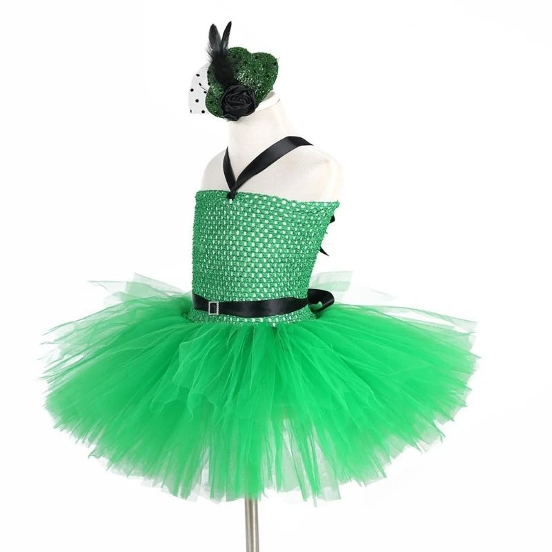 Y4UD Patricks Day Party Costume Set Green Tutu Dress with Mini Top Hat