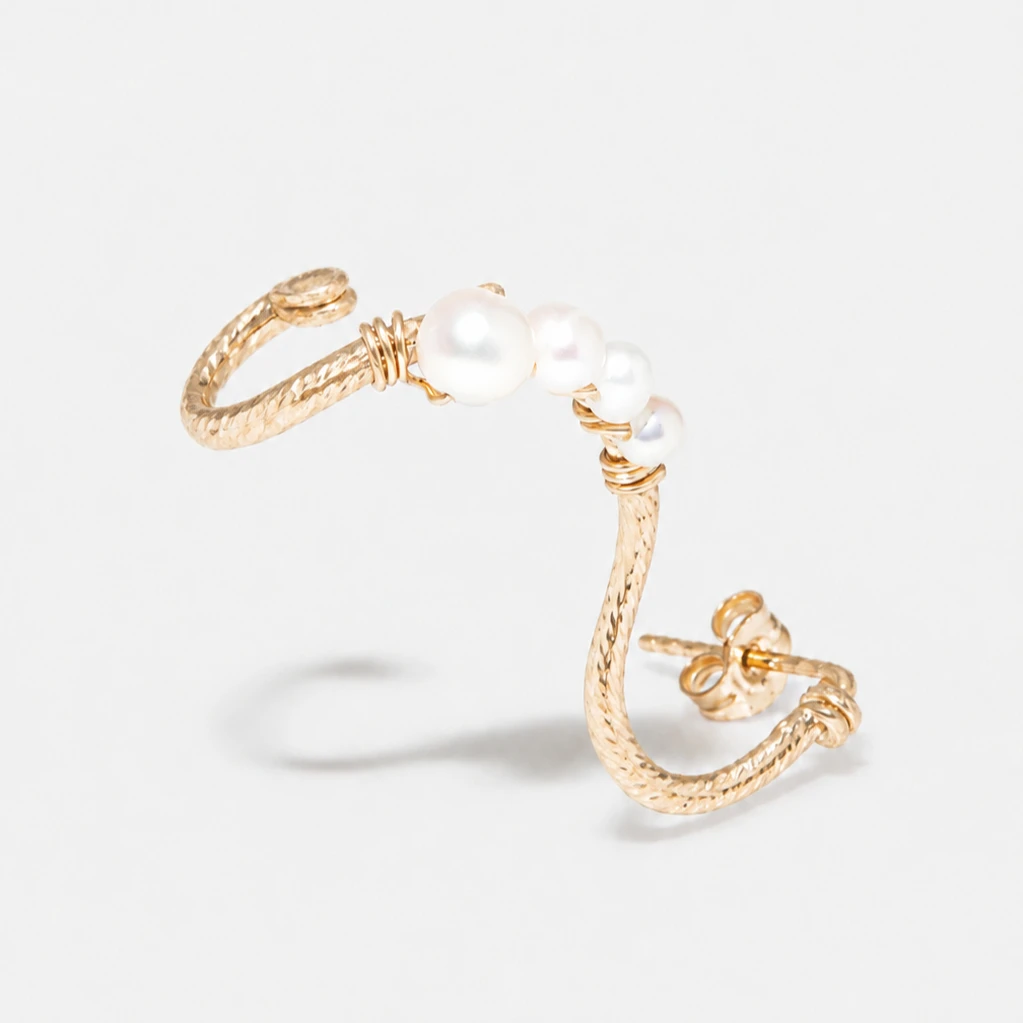 14K Gold Filled Sparkle Wave Ear Cuff Earrings Dainty Pearl Cuff Earrings Waterproof Jewelry Gift for Women