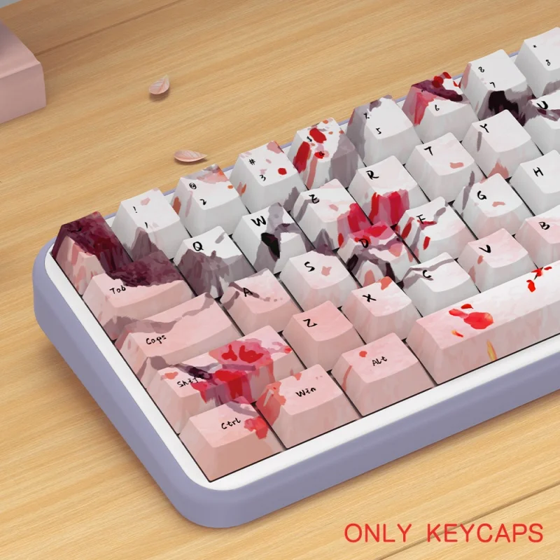 Ink Cherry Blossom Themed Keycaps 138/158 Original Factory Height Pbt Hot Sublimation Pink Cartoon Mechanical Keyboard Keycaps