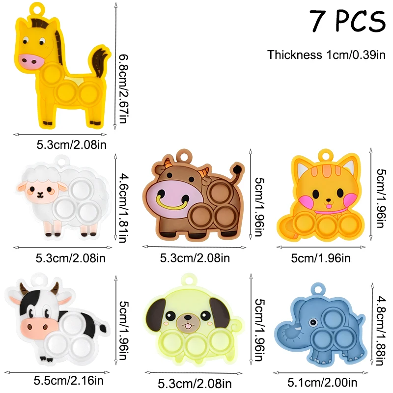 7Pcs Cute Animal Pop Toys Sheep Cat Dog Pattern Stress Relief Fidget for Kids Birthday Party Favors Adult Gifts Classroom Prize