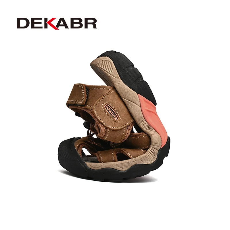 DEKABR Summer Designer Men Genuine Leather Sandals Hook & Loop Outside Men Cow Leather Soft-Soled Non-slip Male Casual Sandals image 5