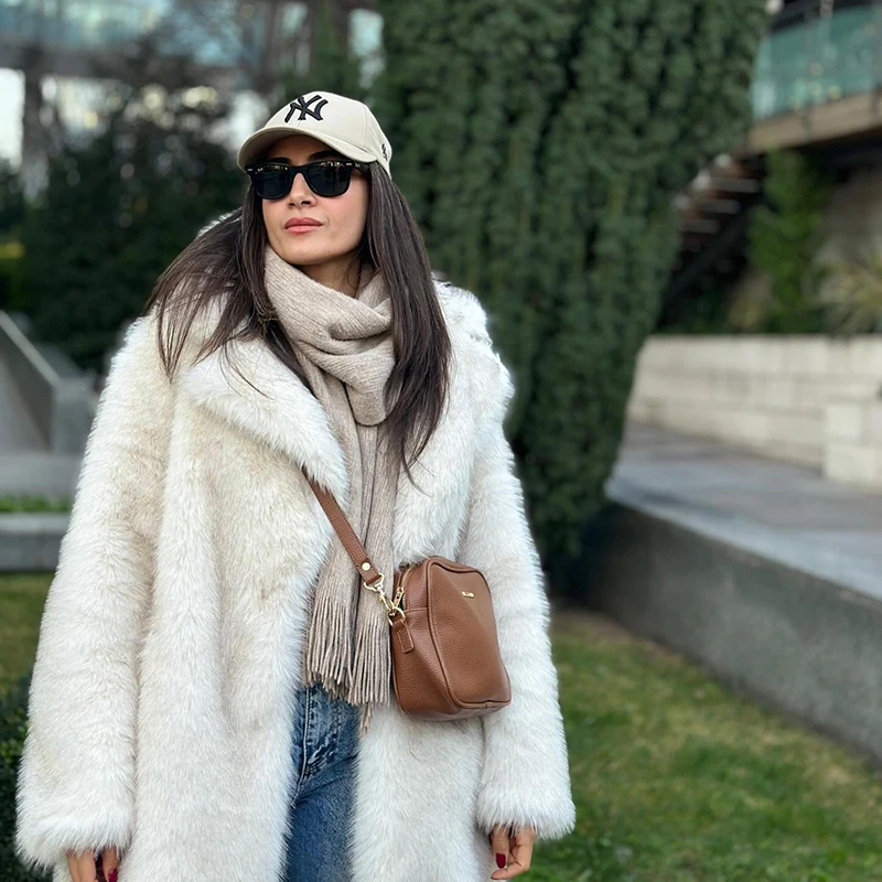 Neo Mint Slouchy Chic Gradient Long Eco Faux Fur Coat Women Winter Thick Warm Fluffy Fox Fur Jacket Brand Fashion Girls Overcoat