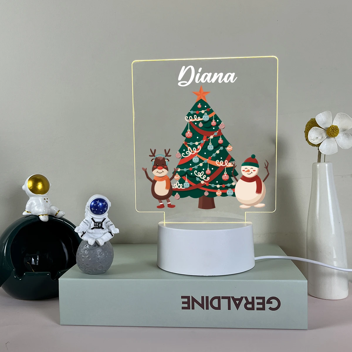 

1PC Diy Christmas Tree with Name Visual Acrylic Led For Christmas Gift Home Decor Deer and Snowman Personalized Name Night Lamp