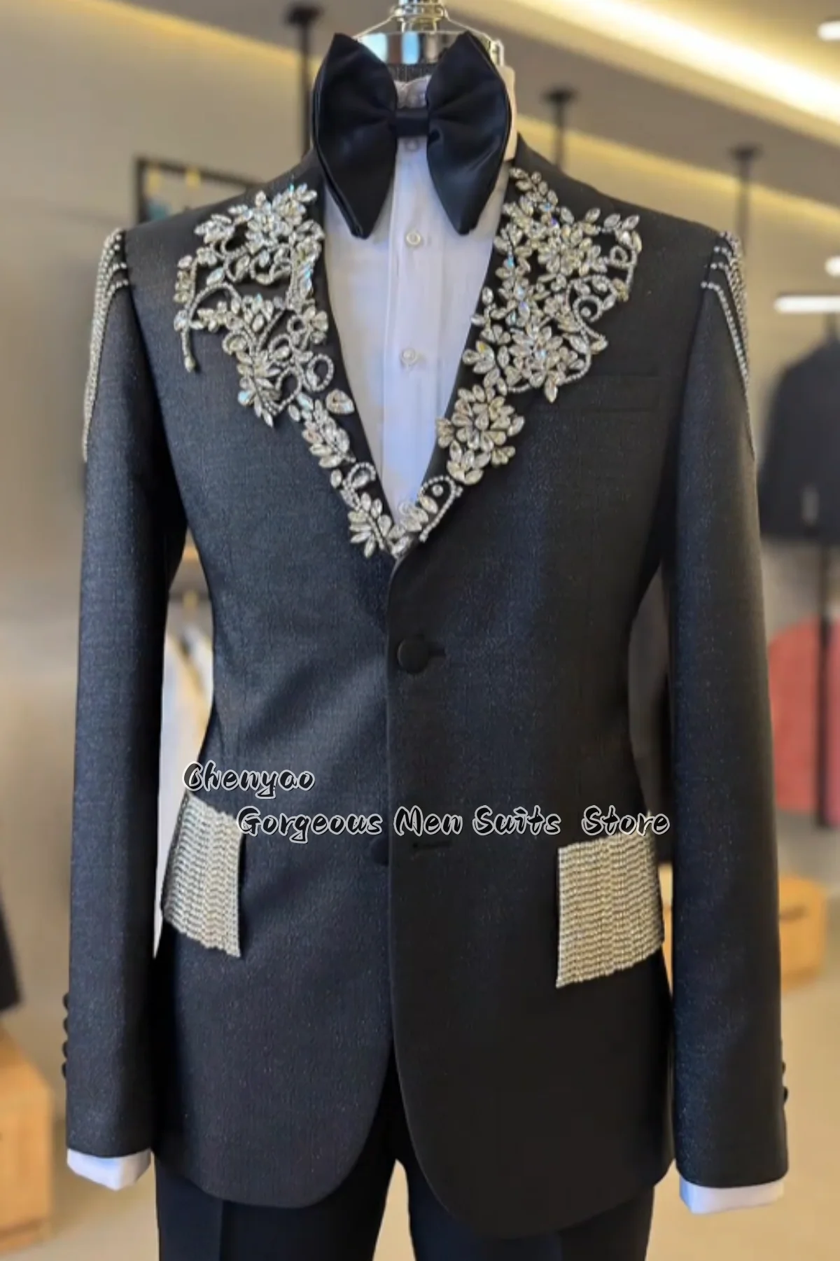 Men'S Grooming Jacket - Классические мужские костюмы с бисерной отделкой