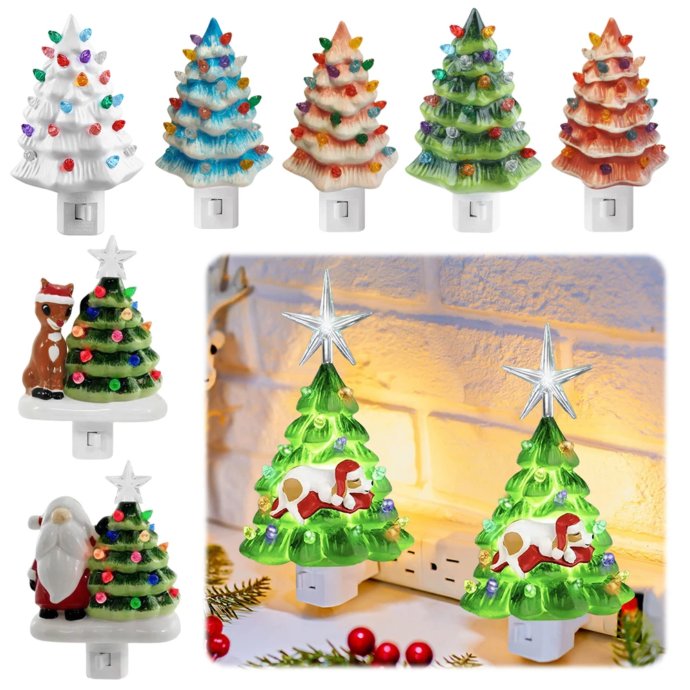 

Resinous Christmas Tree Night Light Us Plug Mini Christmas Tree Bedside Lamp Cute Children's Night Light Holiday Gift