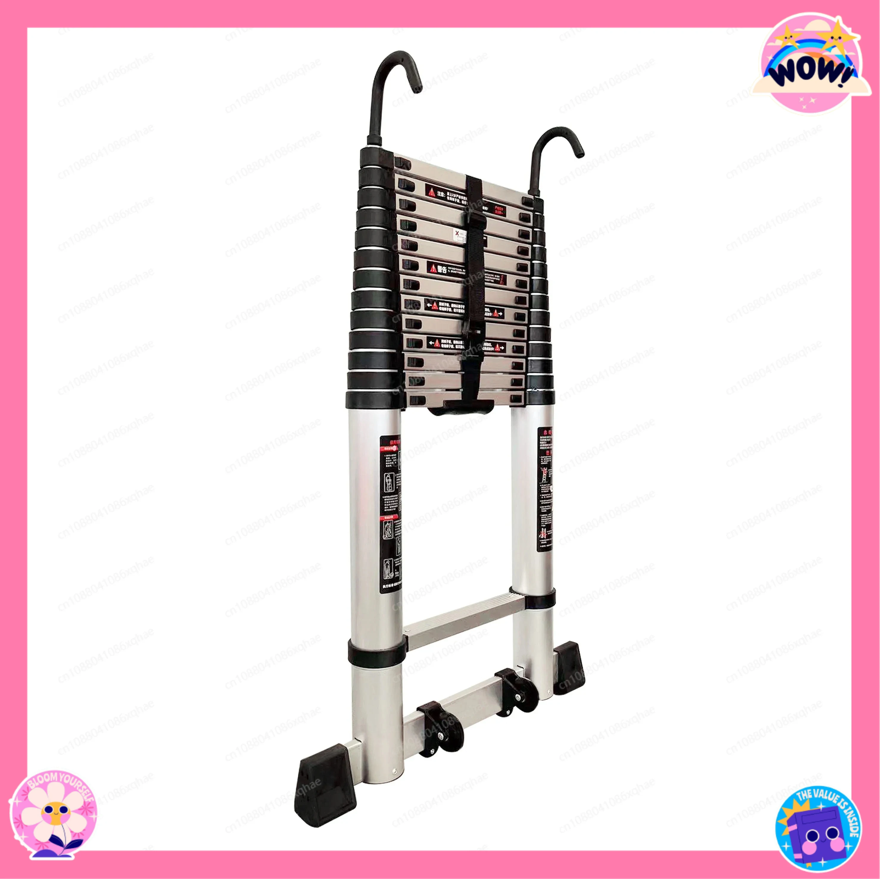 Aluminum Telescopic Ladder - Portable Folding Extension Ladder with Anti-Skid Design, Stable Hook, Industrial-Grade for Home Use
