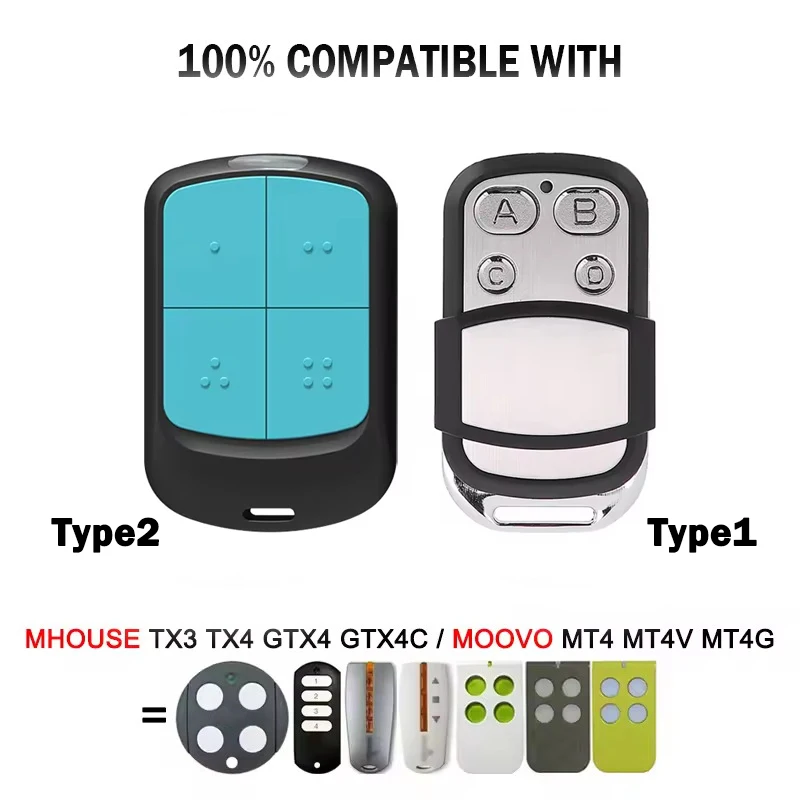 For MHOUSE MOOVO MT4 MT4V MT4G TX4 GTX4 GTX4C Garage Gate Remote Control 433.92MHz Rolling Code Garage Door Control Key Opener