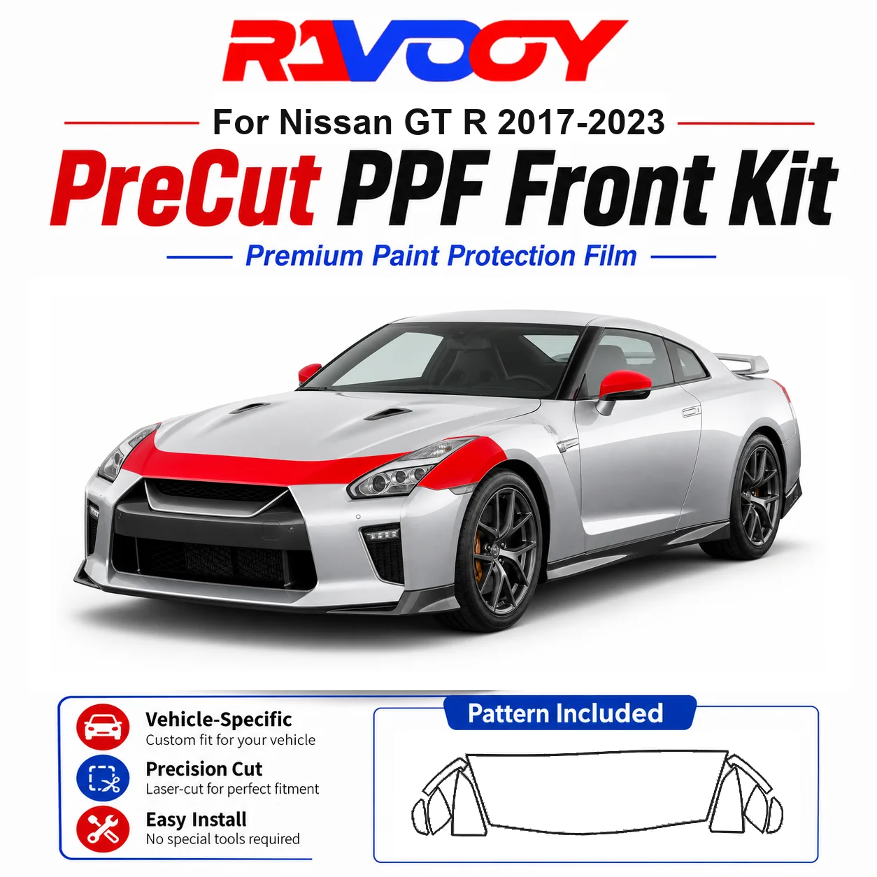 

8.5mil TPU Precut PPF Kit For Nissan GT R 2017-2023 - Hood, Fenders & Mirror Set - Self-Healing Clear Bra Film