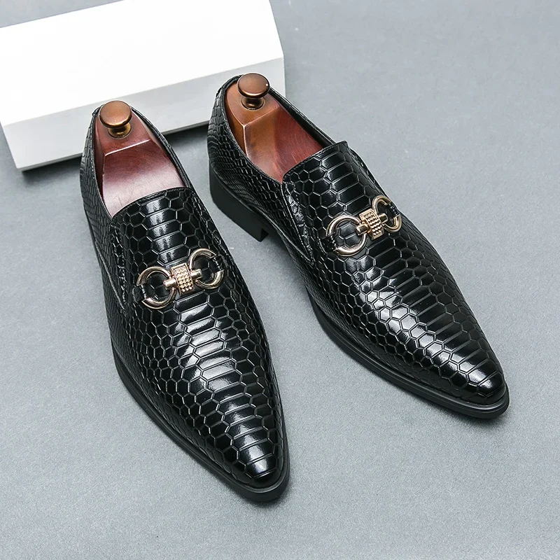 Black Loafers Shoes for Men Designer Men's Leather Shoes Slip-On Brown Male Man Metal Buckle Wedding Men Oxfords Handmade