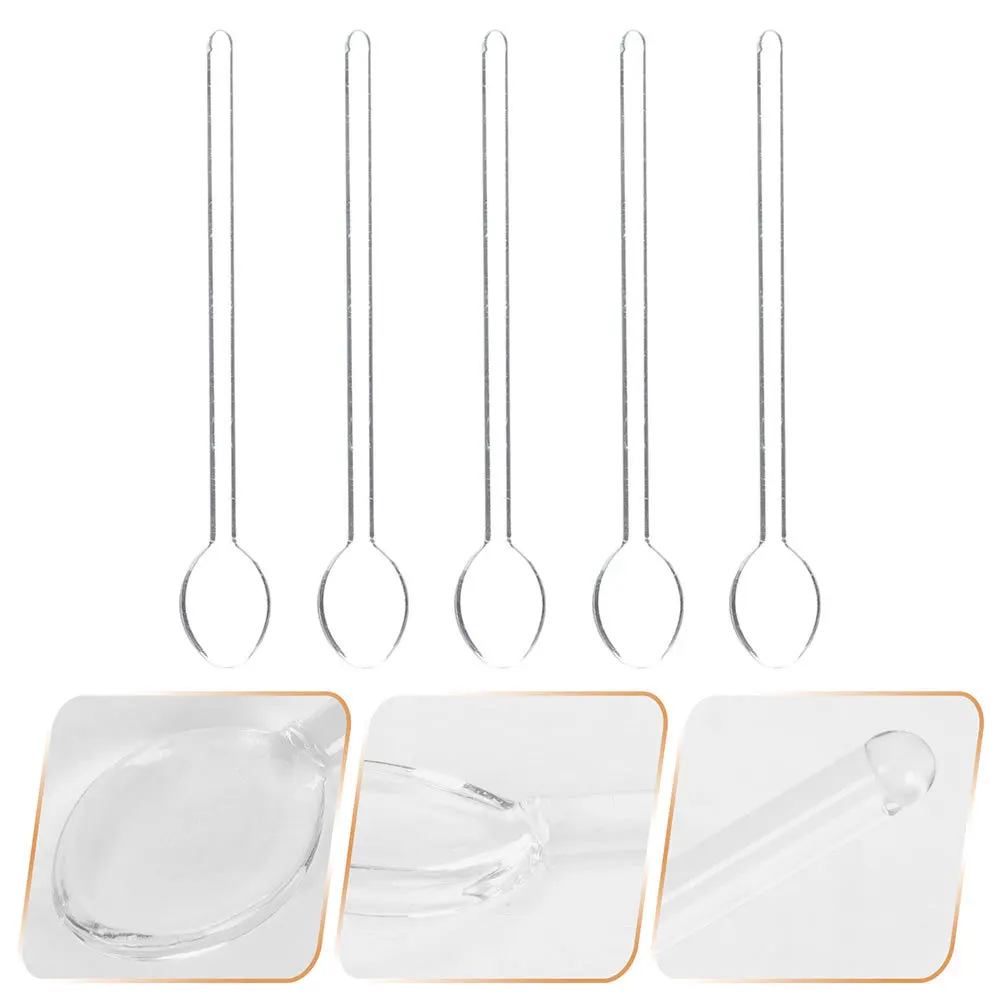 

5Pcs Long Handle Glass Mixing Spoons Practical Coffee Stirring Spoon Dessert Scoop Kitchen Gadget Party Use Glass Spoon