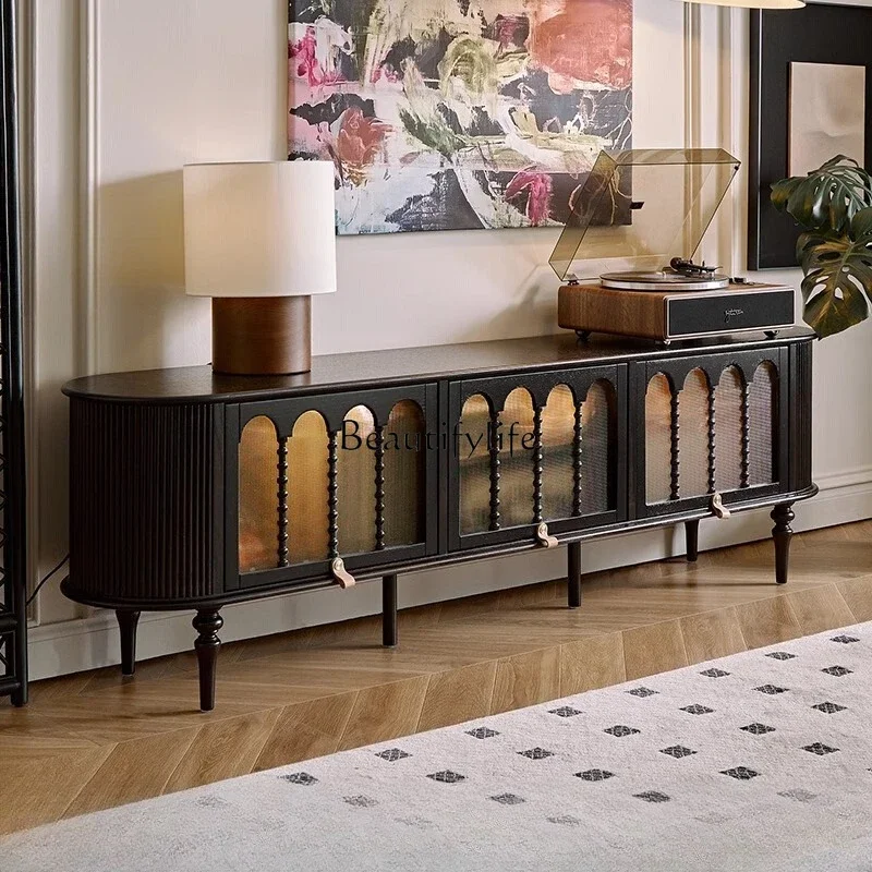 

PJ-*French retro solid wood antique living room household small apartment floor-to-ceiling TV cabinet