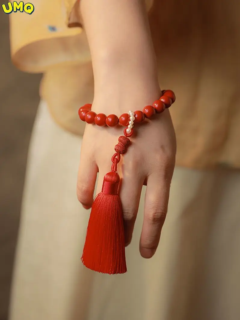 

Original Mine Cinnabar Red Sand Holding 18 Hands to String the National Su Rosary Beads Year Buddha Beads Bracelet Women