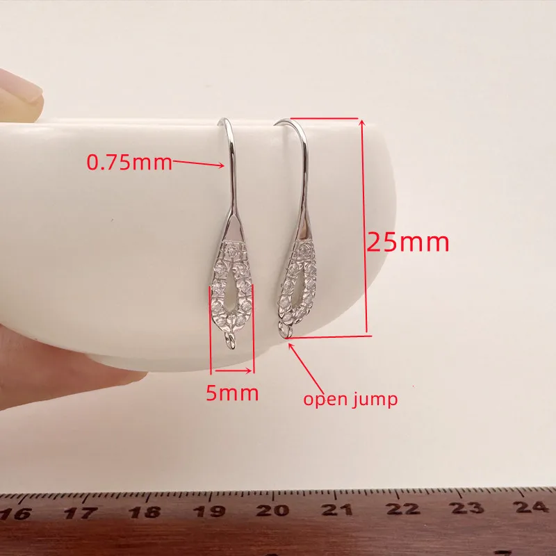 1Pair Solid 925 Sterling Silver Earring Hooks 25mm with Open Jump Ring DIY Accessories Making Components Making