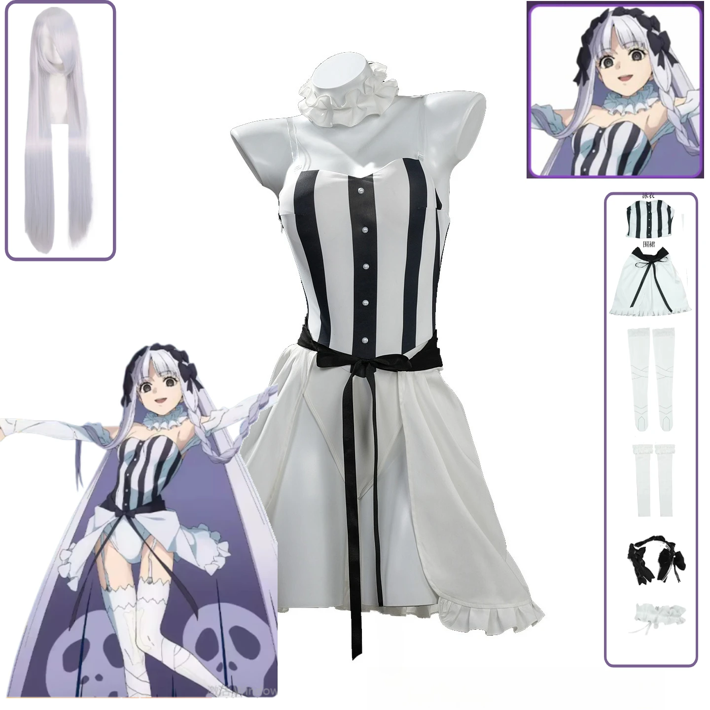 

Francesca Cosplay Costume Black White Striped Swimsuit Cute and Sexy Full Set Game Anime Cosplay Suit for Comic Con Halloween