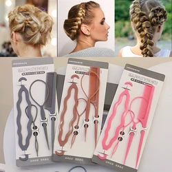 Black Pink Gray 4Pcs Magic Hair Styling Tools Set DIY Hair Braiding Braids For Women Girls Twist Bun Hairpin Hair Accessories