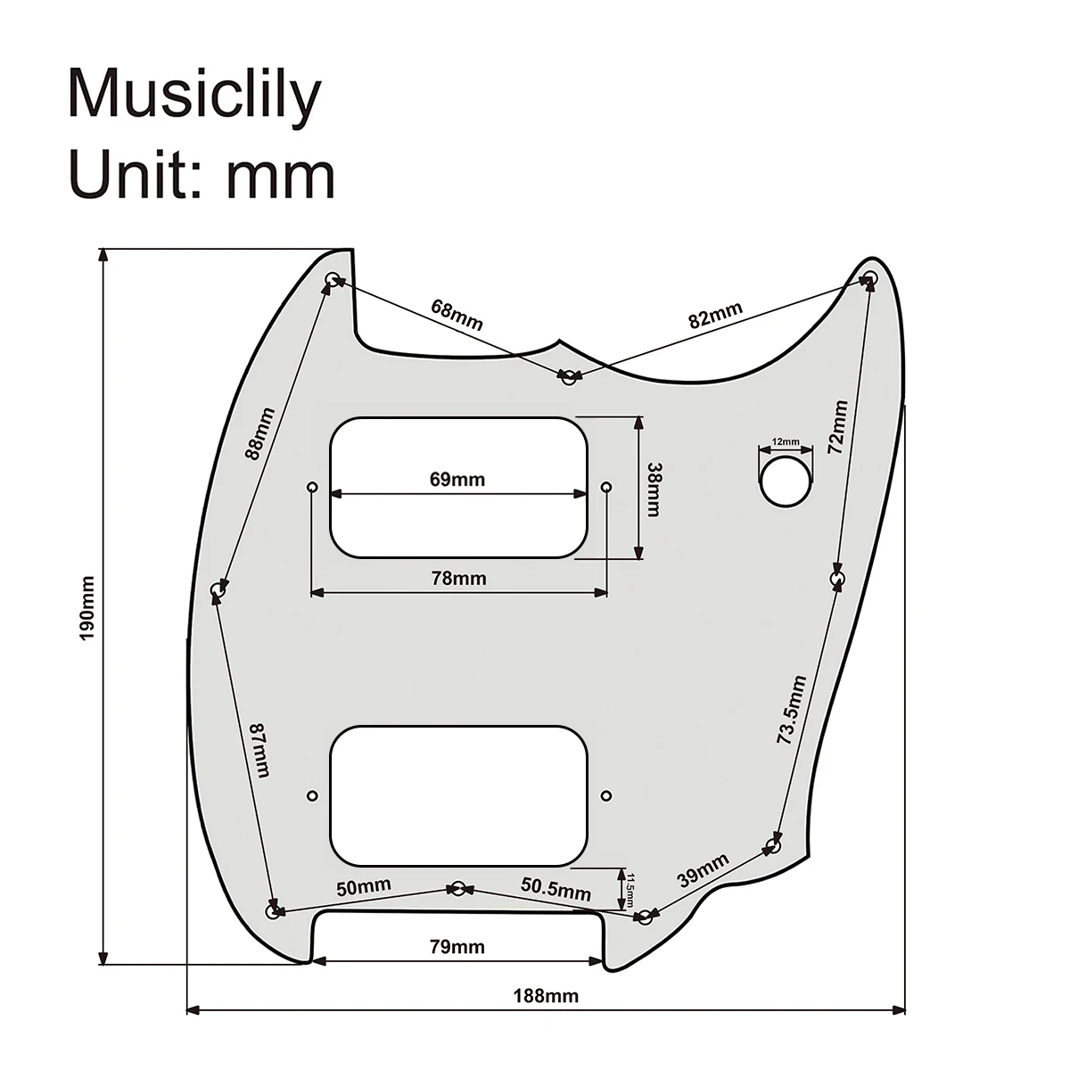 Musiclily Pro 9 agujeros, golpeador de guitarra de esquina redonda HH para Squier Bullet Mustang Style, guitarra eléctrica