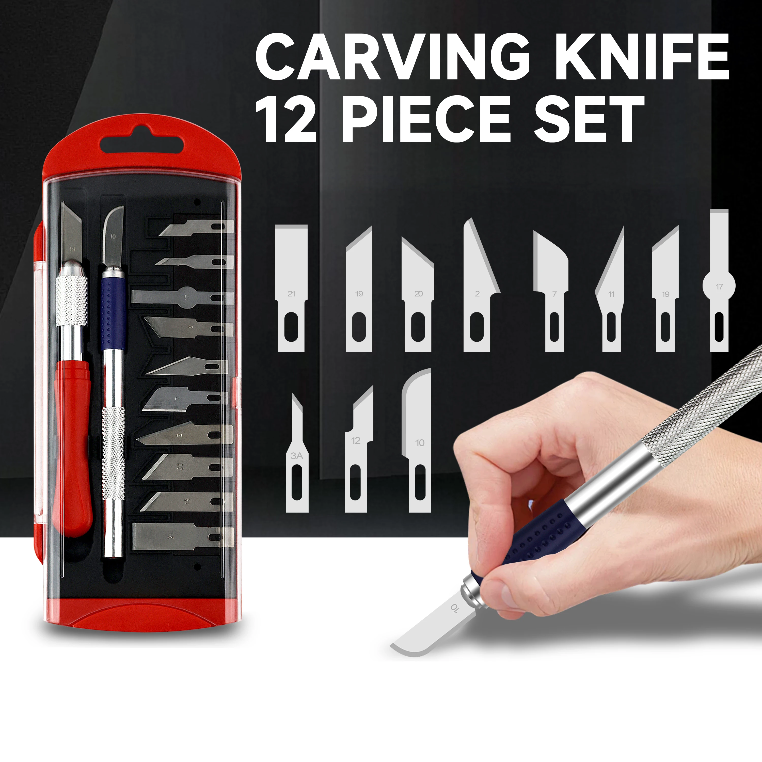 A 12-piece set of engraving knives, engraving blades, knife engraving tools, and hand tools for making paper-cutting models