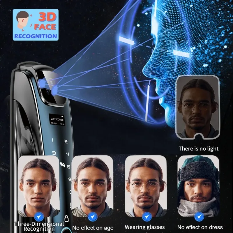 Factory Price Premium Quality 3D Face Recognition Biometric Fingerprint TUYA WIFI Smart Door Lock Outdoor Digital Lock