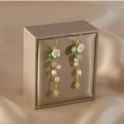 Green Jade Dangle Earrings, Freshwater Pearls, Gemstone Earrings, Jade Jewellery,