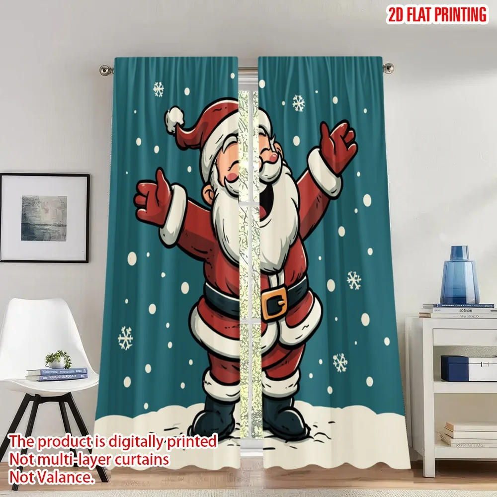 

2pcs 2D flat printing Christmas Classic Hot Curtains Christmas Santa Claus Snowfall Digital Printed Polyester Drapes Festive
