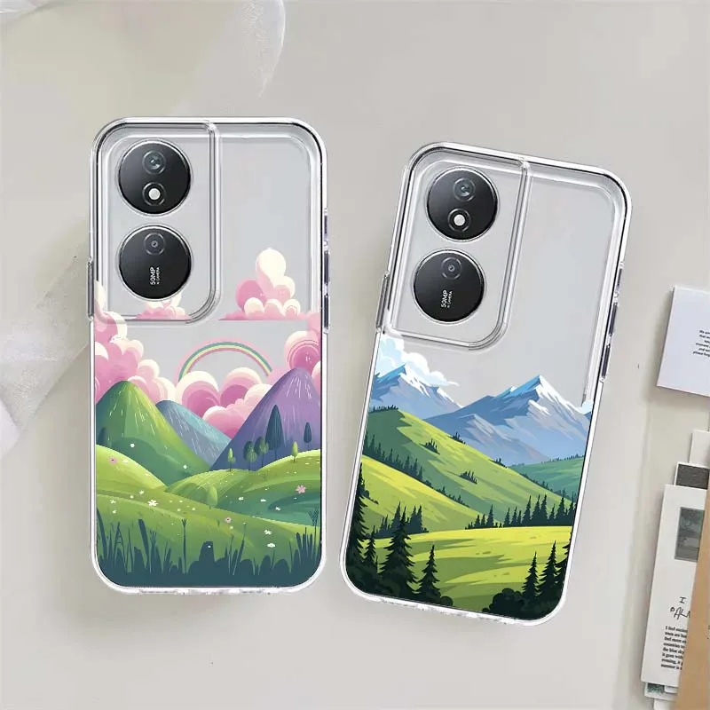 

Cartoon Alpine Mountain Forest Cover For Huawei Honor X9c X7d Magic 8 7 6 Pro Lite 5G Protective Transparent Phone Case