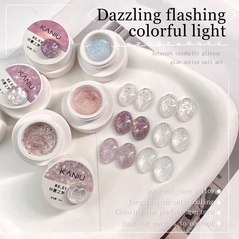 

Kaniu Glitter Nail Gel Polish 5ml Sparkling Reflective Nail Gel Semi Permanent Soak Off UV Gel Varnish Nail Art Manicure