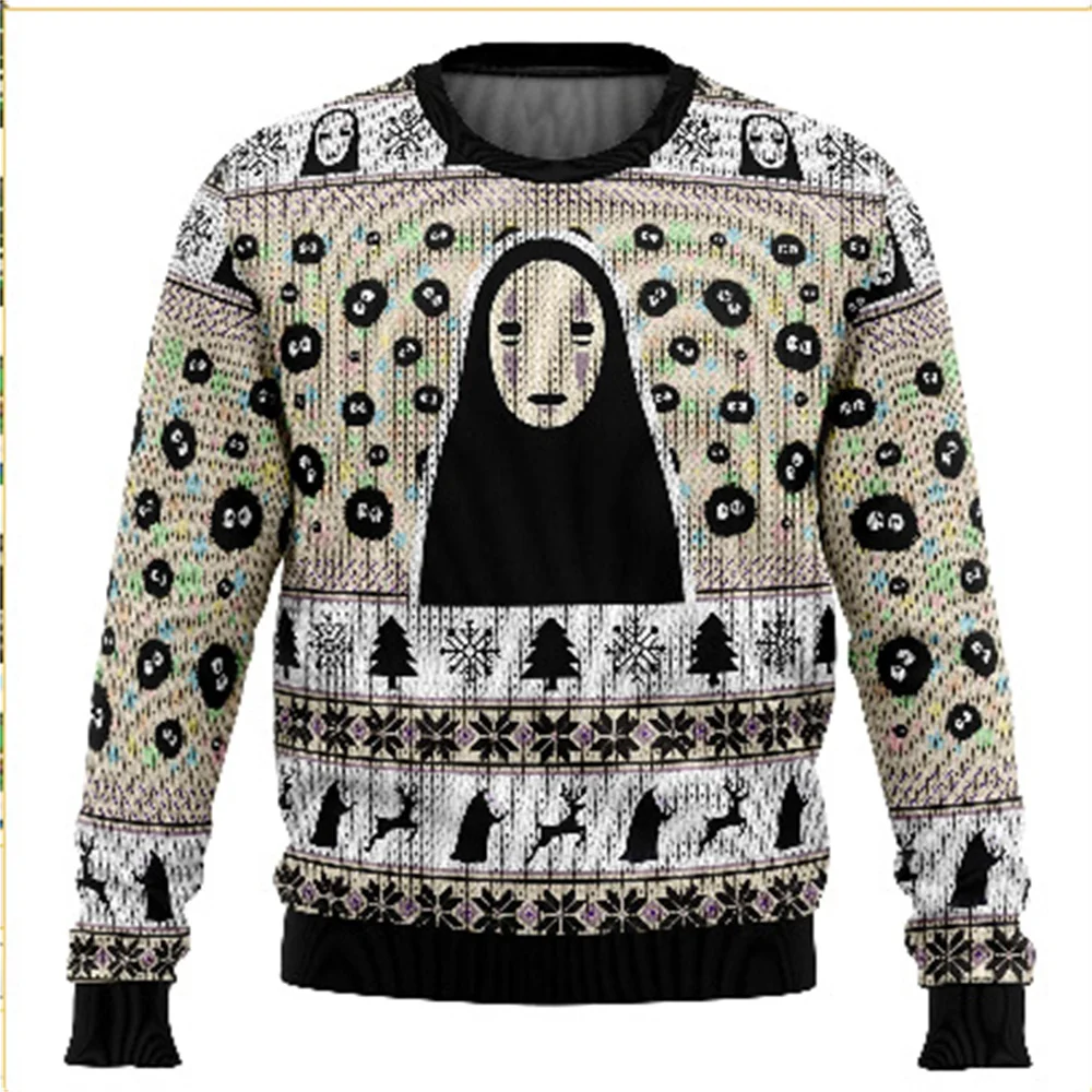 2025 New Ugly Gifts Christmas Sweaters Fashionable Round Neck Sweatshirt Cartoon Japanese Anime Couple Sportswear