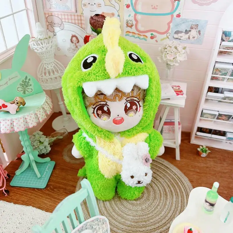 

20cm Cute Idol Doll Soft Stuffed Cotton Doll No Attributes Naked Fat Body Doll with Dinosaur Fluffy Clothes for Girls Boys Gifts