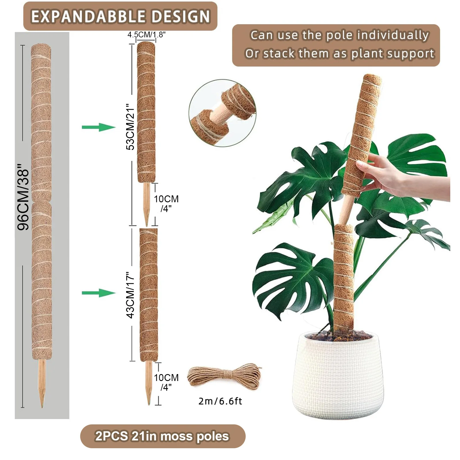 Moss Pole 38/43/53CM Monstera Plant Support Stackable Moss Poles for Plants  Coir Totem Pole Tall Moss Pole for Climbing Plants - AliExpress