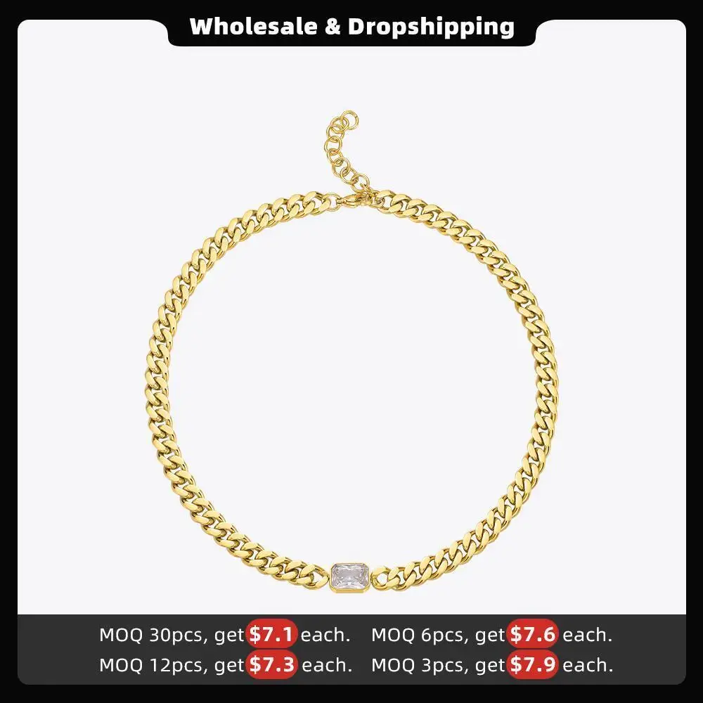 ENFASHION Wide Zircon Chain Necklaces For Women Gold Color Goth Necklace Choker Stainless Steel Collier Fashion Jewelry P213234