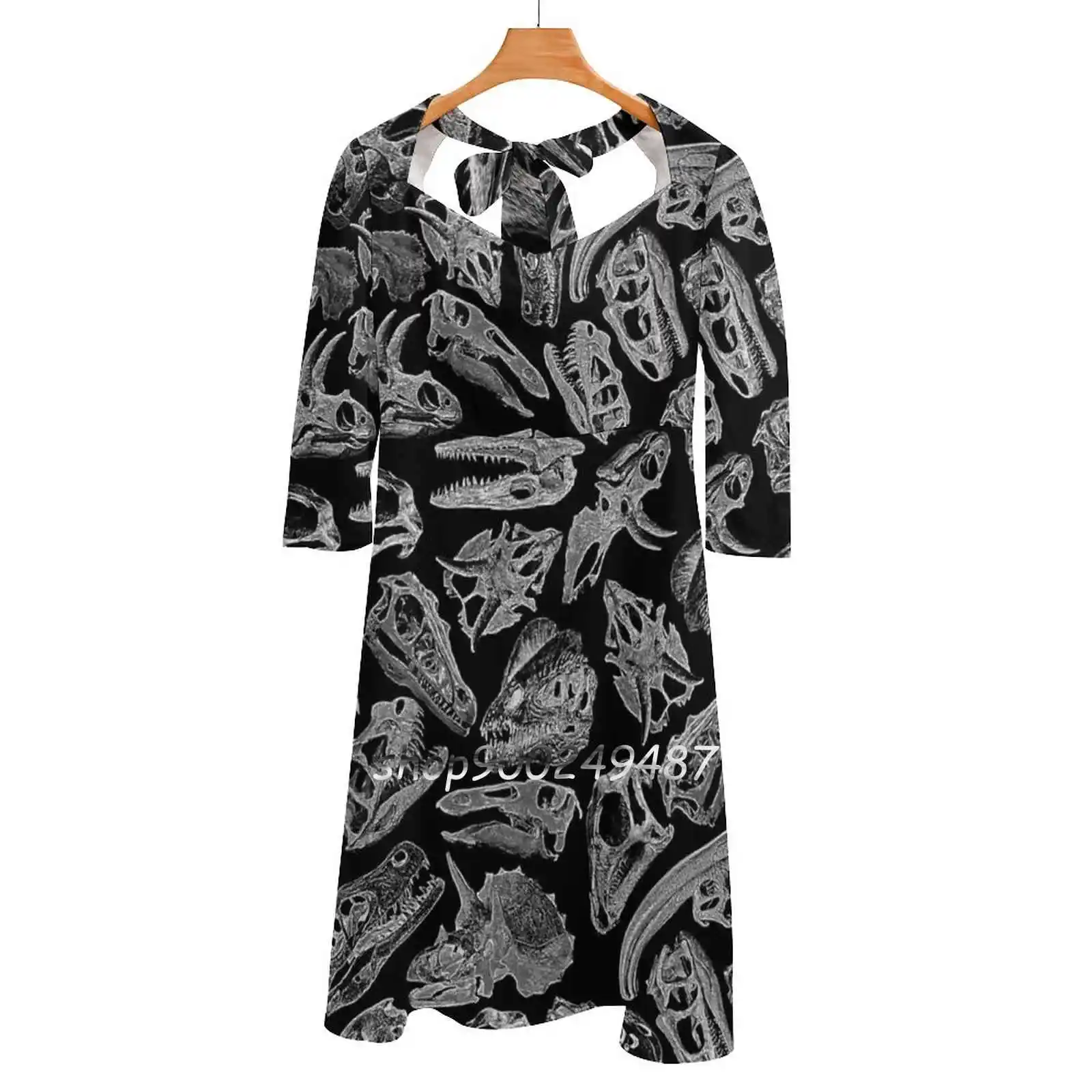 Paleontology Dream Ii Square Neck Dress Sweet Summer Dress Women Elegant Halter Print Dress Skull S Paleontology