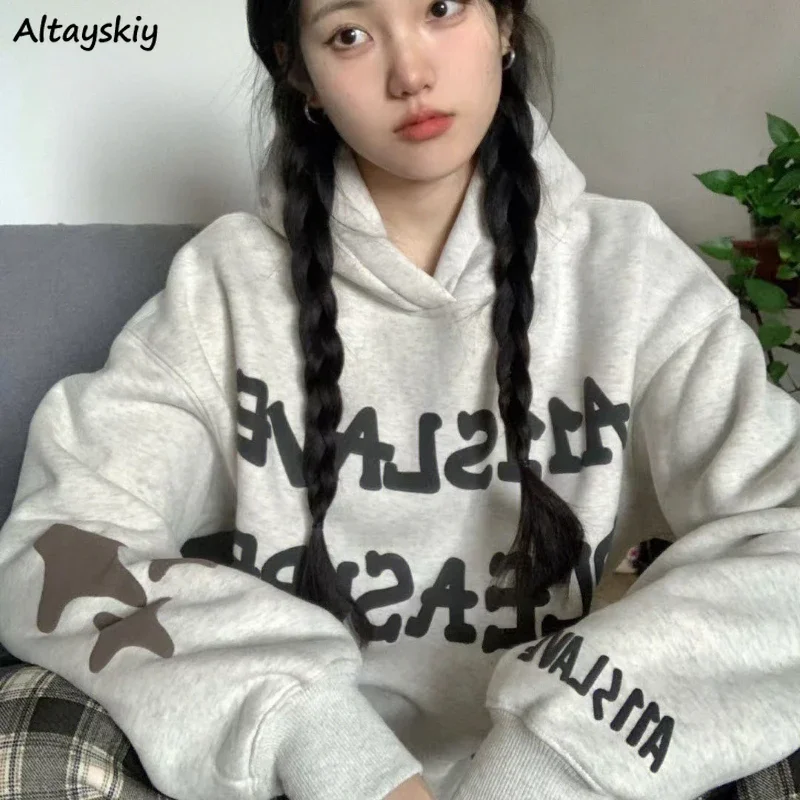 

Свитшот женский с капюшоном, утепленная бархатная утепленная кофта с надписью, повседневный свободный крой для пар, подходит под все, на осень-зиму