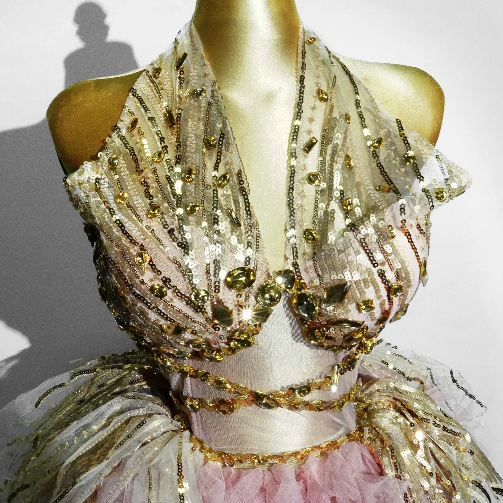 A Sexy BacklessDress Golden Crystal Transparent Dress For Women Party Club Wedding Birthday Celebrity Ball And Drag QueenOutfits