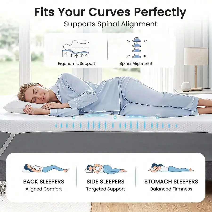 3 Inch Queen Size Gel Memory Foam Mattress, Ventilated High Density Mattress With Wave Soft Cover, Removable Washable Cover And
