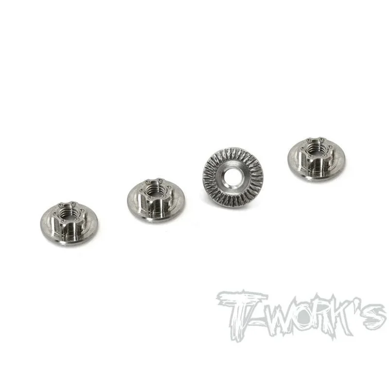 Original T Works TP-034S 64 Titanium Light Weight large-contact Serrated M4 Short Wheel Nuts ( 4pcs. ) Rc Tool