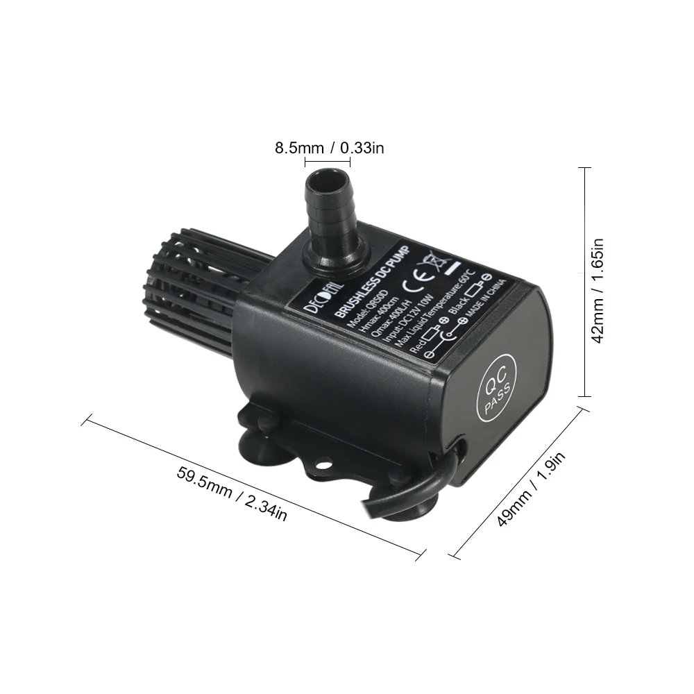 DC 12V Ultra-quiet Mini Brushless Water Pump with 5.5*2.1mm Female Waterproof Submersible Fountain Aquarium Circulating