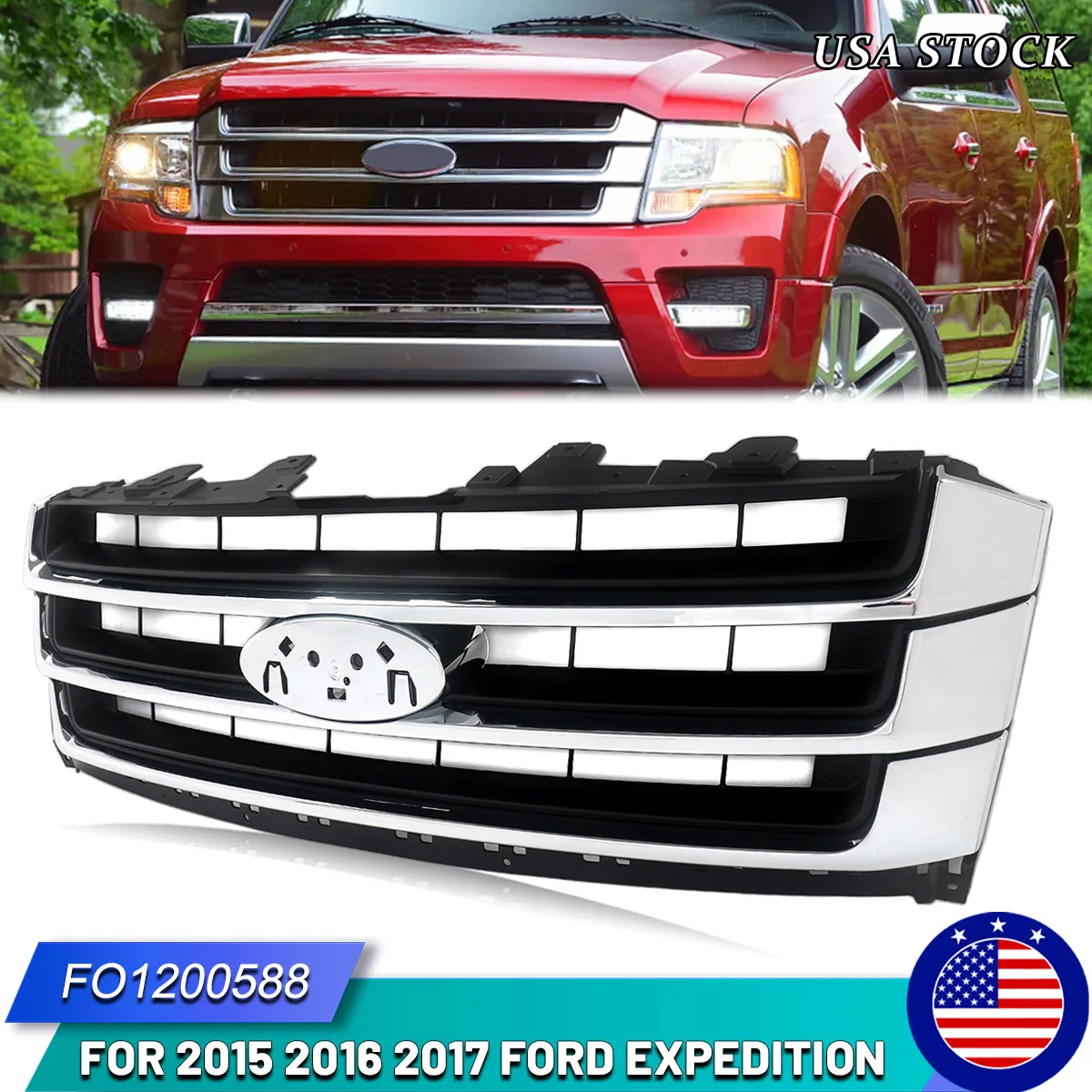 

SAIQINGSP Ford Front Bumper Upper Grille For 2015 2016 2017 Ford Expedition model Car Accessories Tools