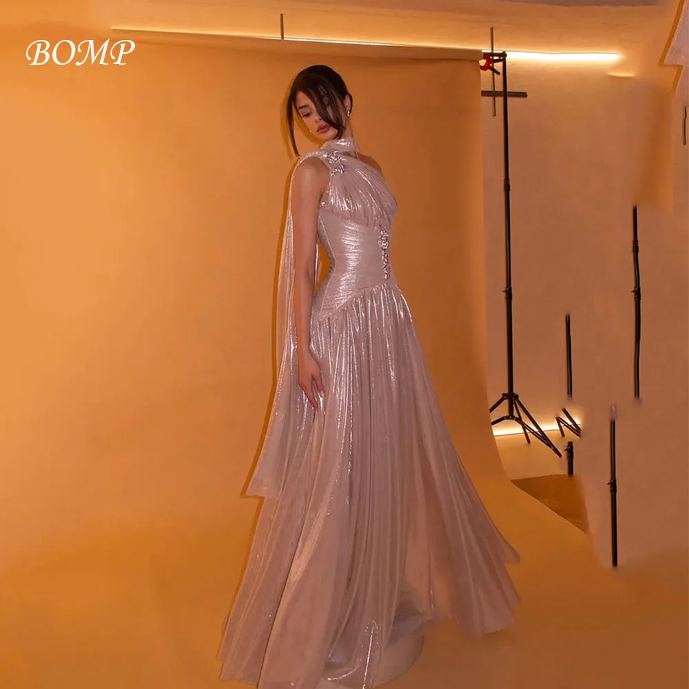 

BOMP Shiny Prom Gown One Shoulder A Line Long Scarf Formal Occasion Dresses Women Sequined Wedding Party Evening Dress Custom