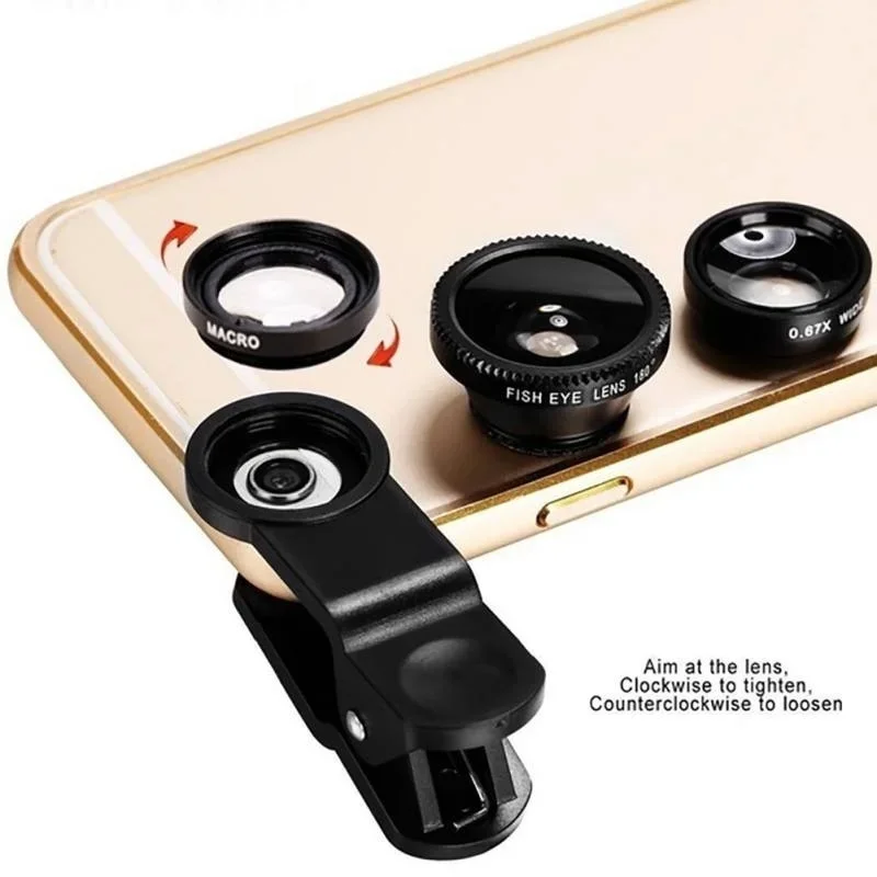 3 in 1 피쉬 아이 렌즈 아이폰 용 광각 매크로 어안 렌즈 줌 Xiaomi Huawei 야외 여행 휴대 전화 카메라 렌즈 키트