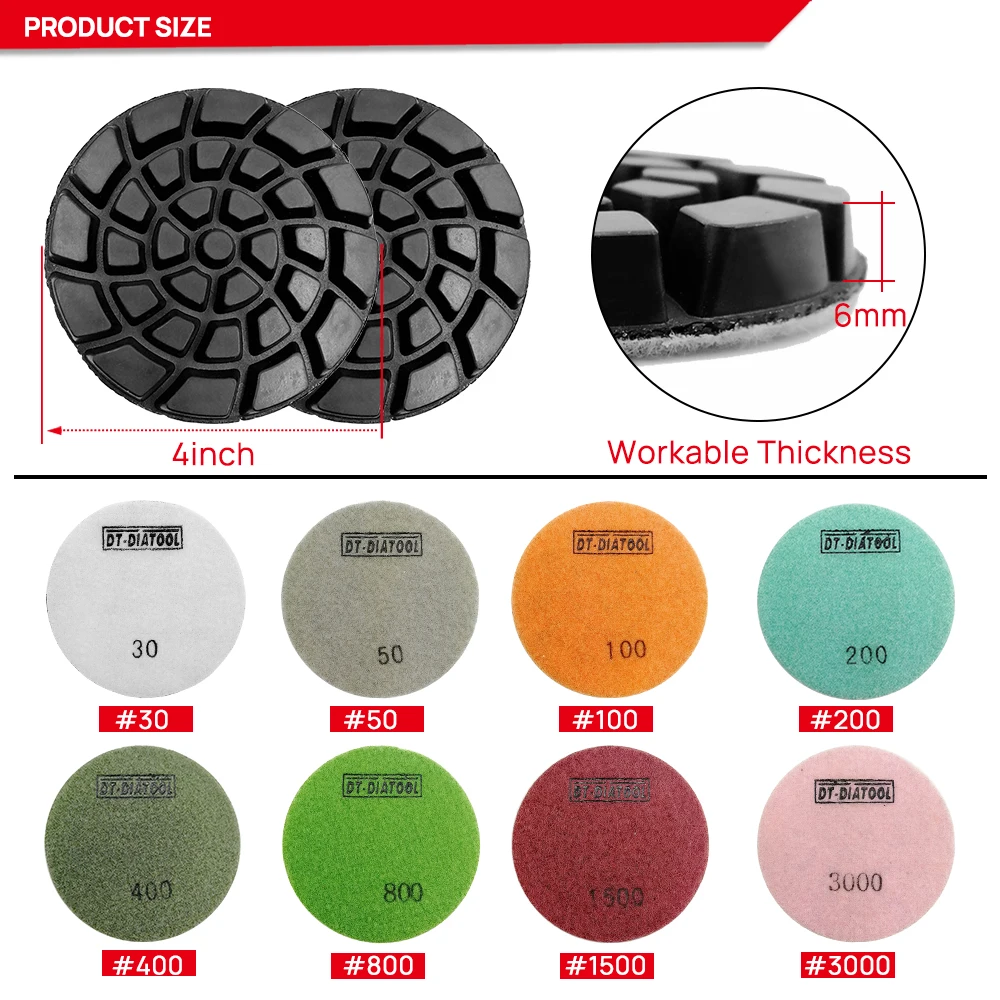 DT-DIATOOL 21pcs/pk Diamond Concrete Resin Bond Polishing Pads Thickened Floor Renew Sanding Disc for Cement Terrazzo 4\