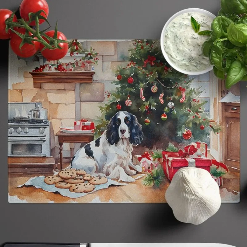 

Vivid Non Porous Tempered Glass Cutting Board NEW English Springer Spaniel Christmas Cookies Kitchen Serving Chopping Board