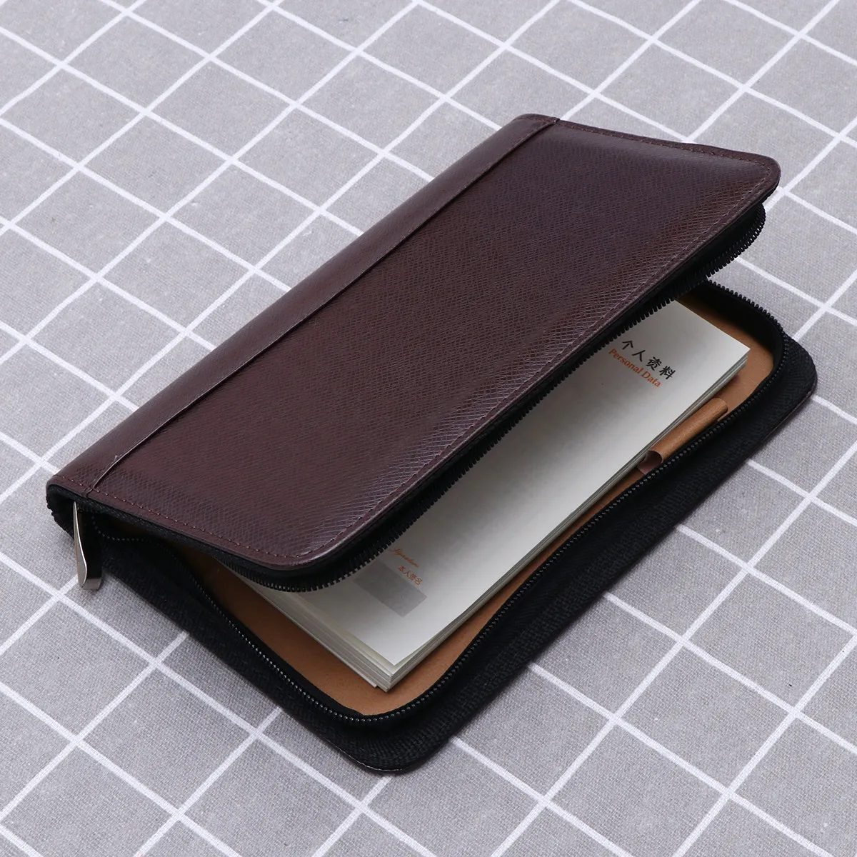 

A6 Zipper Portfolio Notebook PU Featuring Calculator 4 Cardholders Cash Pocket 6 Ring Binder Pen Conference