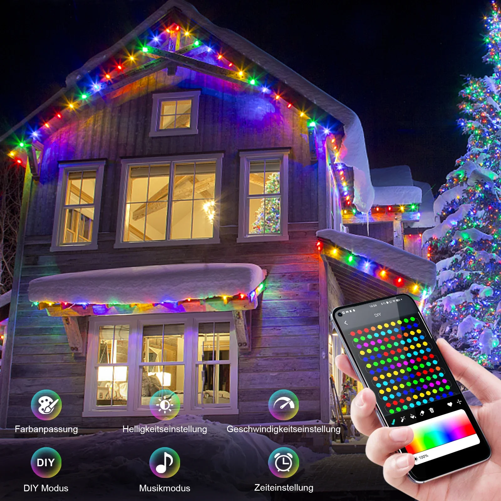 20M RGB LED Christmas Tree Lights String Lamp Outdoor Bluetooth App Remote Control Garland Fairy Lights Room Decoration